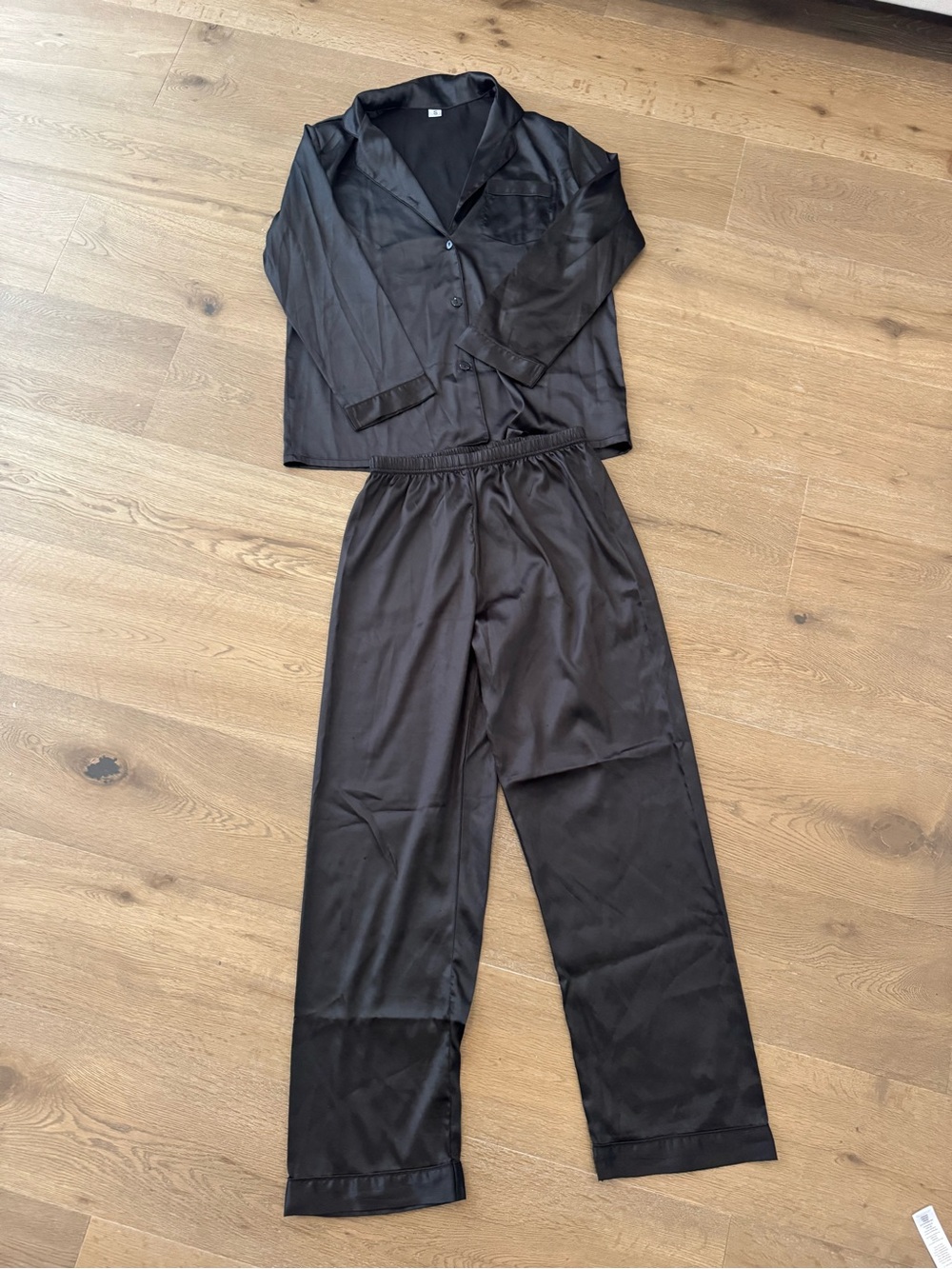 Satin Wide-Leg Pajama Pants in Black